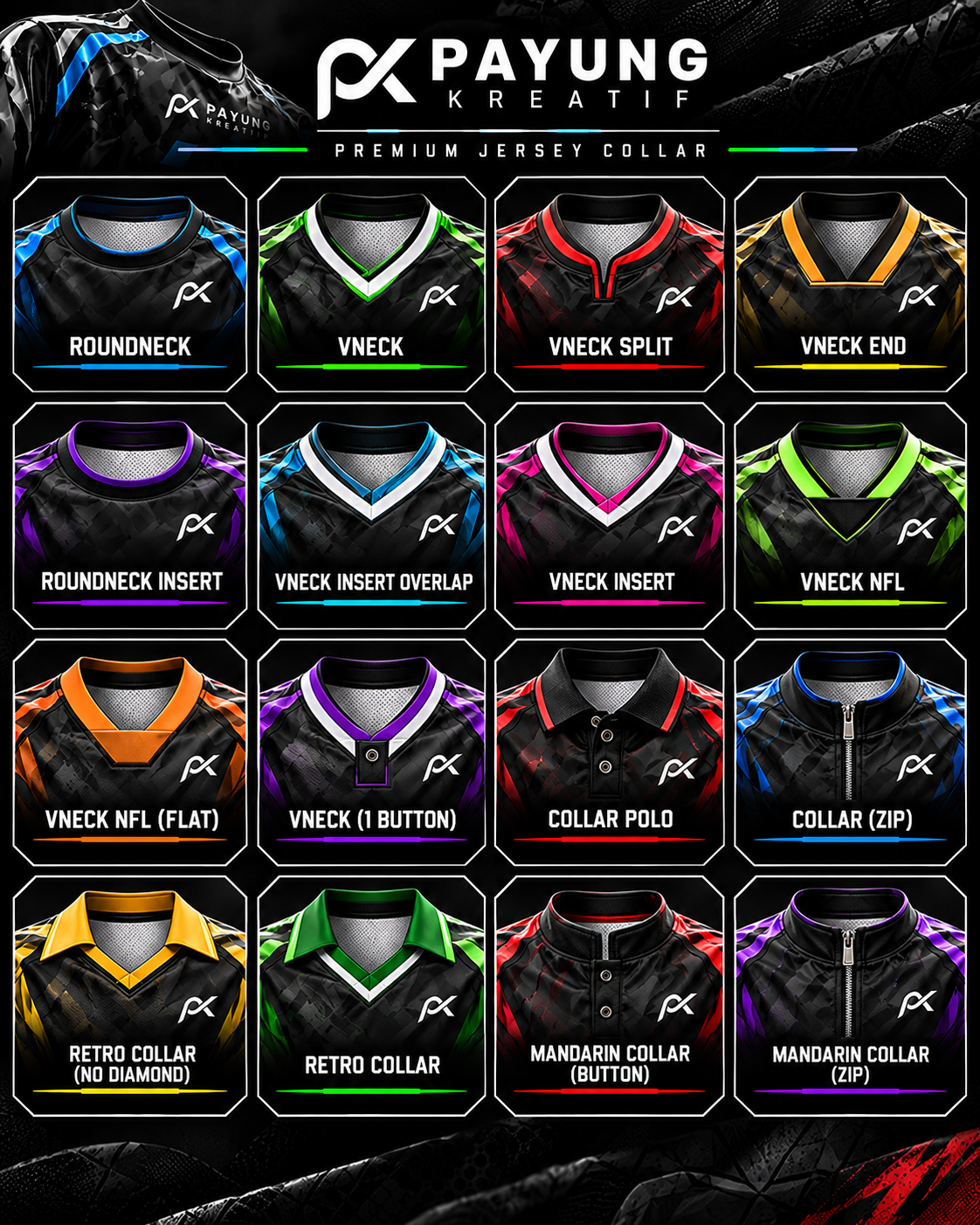 Katalog pilihan jenis kolar premium jersey PAYUNG KREATIF
